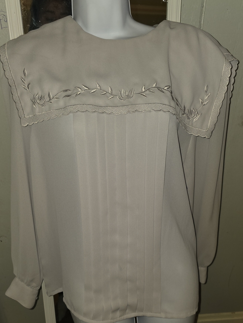 Karen Scott Ivory Embroidered Sailor Collar Blouse